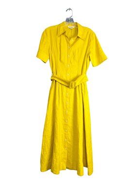 Boden Louise Linen Midi Shirt Dress Yellow